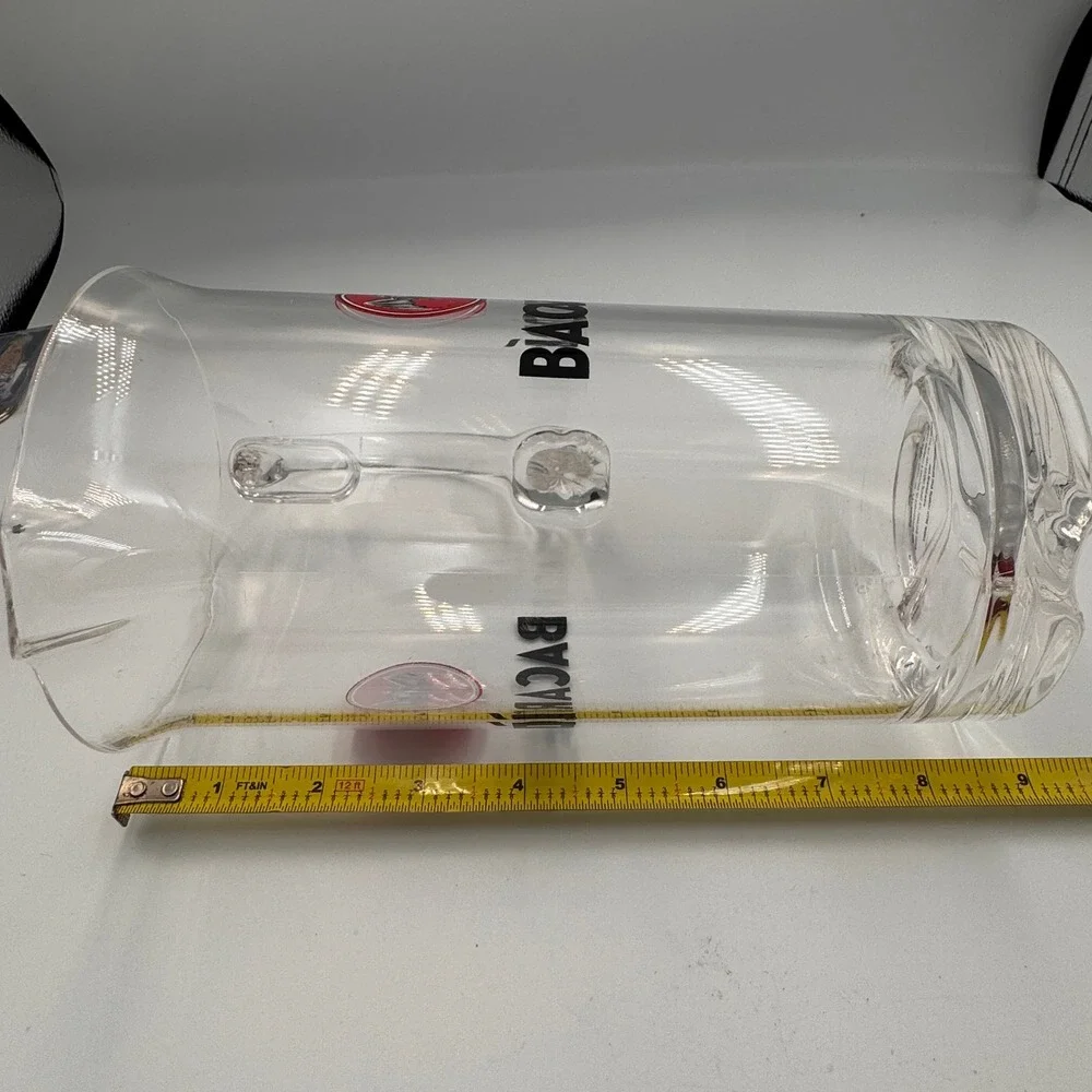 Bacardi Rum Clear Plastic Acrylic Pitcher Barware Red Bat Logo 9 Inch 2022